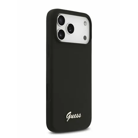 Guess для iPhone 17 Pro Max чехол Liquid silicone Gold metal logo & Camera Hard Black (MagSafe)