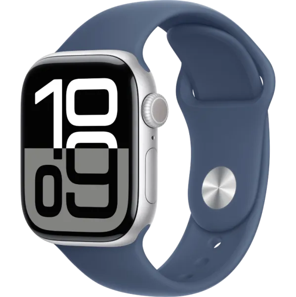 Apple Watch Series 10 46mm Aluminum Silver Case Denim Sport Band M/L