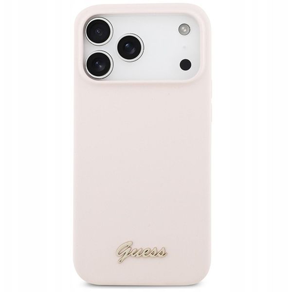 Guess для iPhone 17 Pro Max чехол Liquid silicone Gold metal logo & Camera Hard Pink (MagSafe)